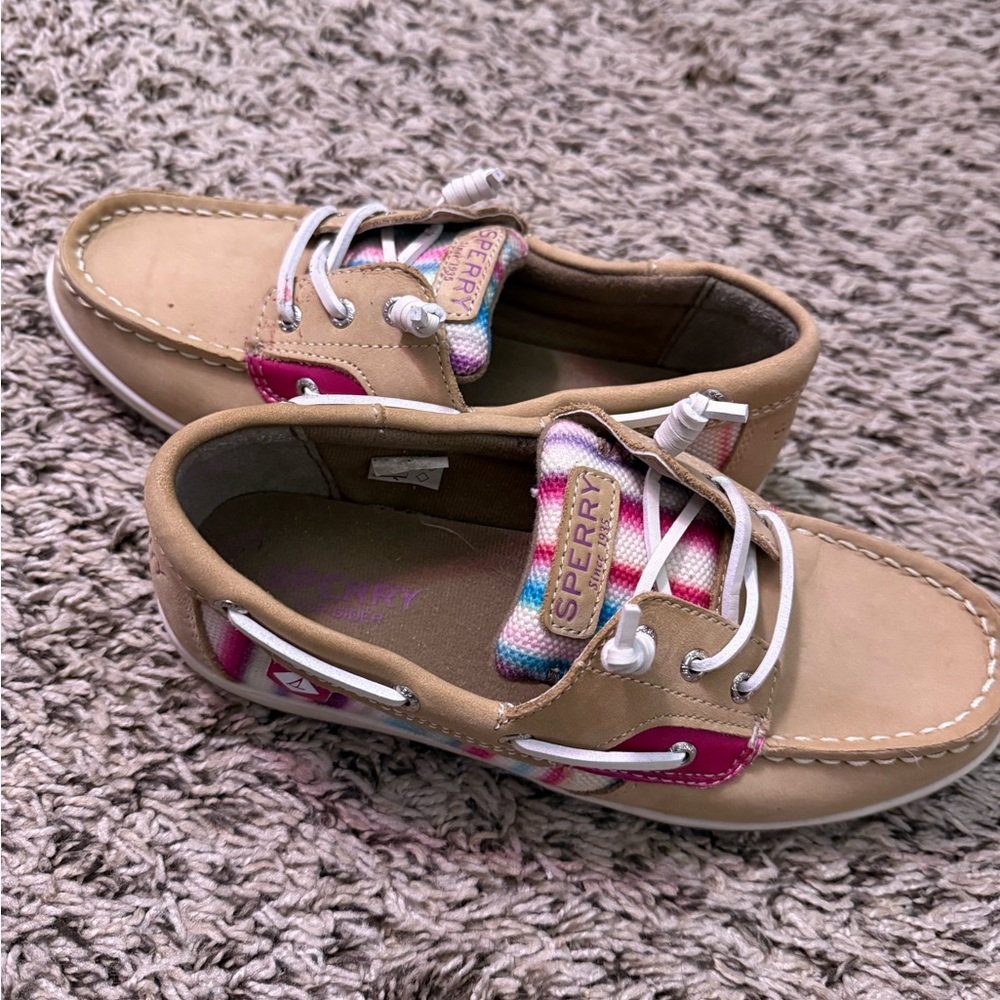 Sperry Kids Tan and Pink Boat Shoes